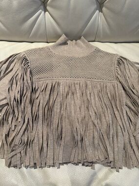 Hera Collection Taupe Fringe Turtleneck Sweater